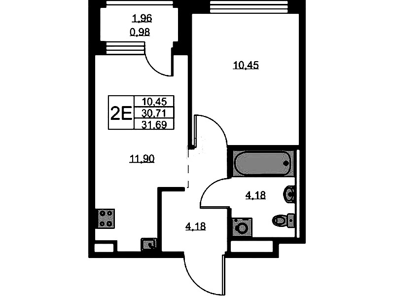 1-комнатная квартира 31.69 м², 3/9 эт., ЖК «GloraX Новоселье»